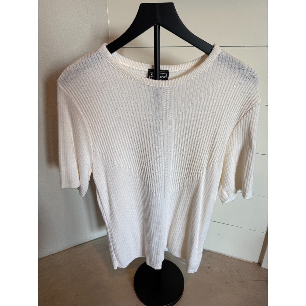 Southern Lady White Ribbed Knit Short Sleeve Top‎ Women's Size L